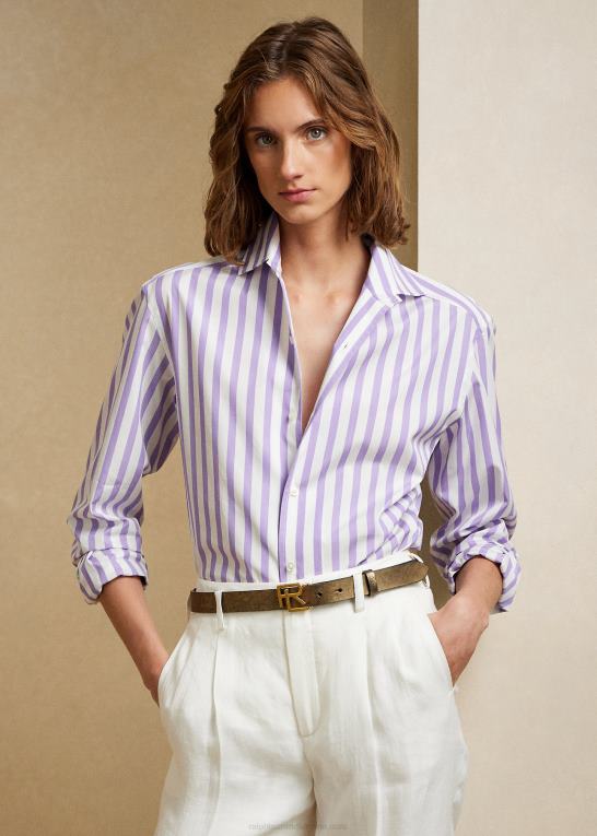 lilla/hvid Kvinder Ralph Lauren stribet bomuldsskjorte Z426B9344
