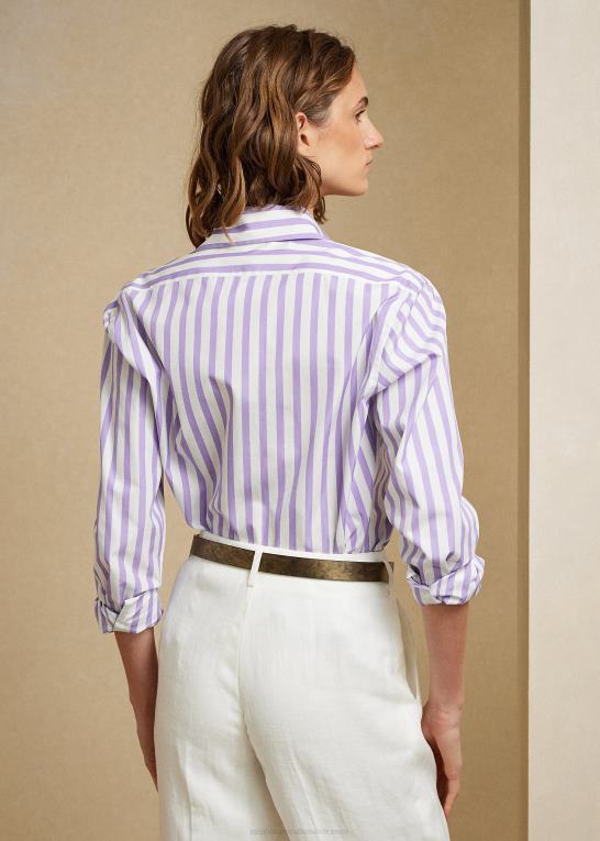 lilla/hvid Kvinder Ralph Lauren stribet bomuldsskjorte Z426B9344