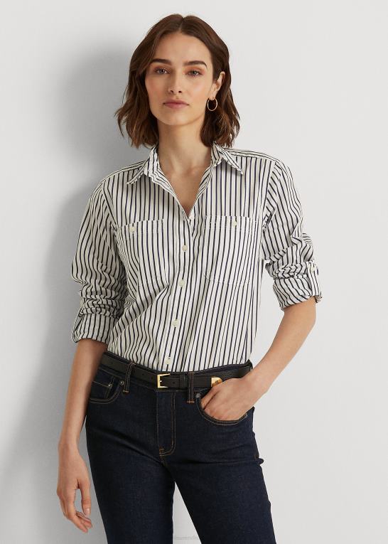 lyseblå Kvinder Ralph Lauren stribet bomuldsskjorte Z426B4185