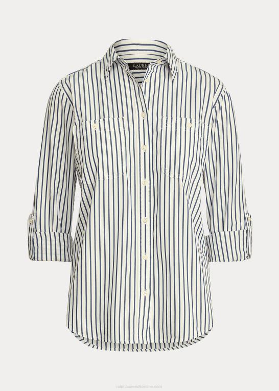 lyseblå Kvinder Ralph Lauren stribet bomuldsskjorte Z426B4185