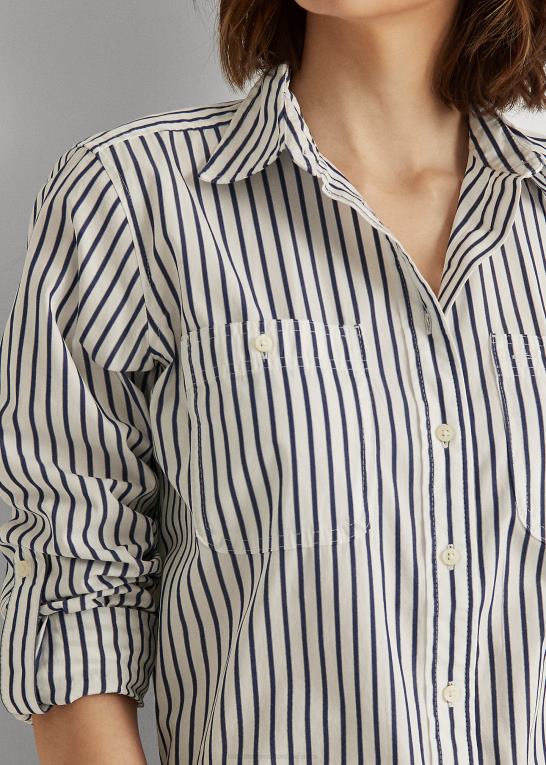 lyseblå Kvinder Ralph Lauren stribet bomuldsskjorte Z426B4185
