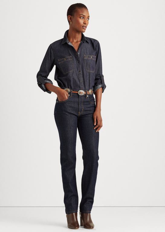 mørk skyl vask Kvinder Ralph Lauren skjorte med ruller i denim Z426B4220
