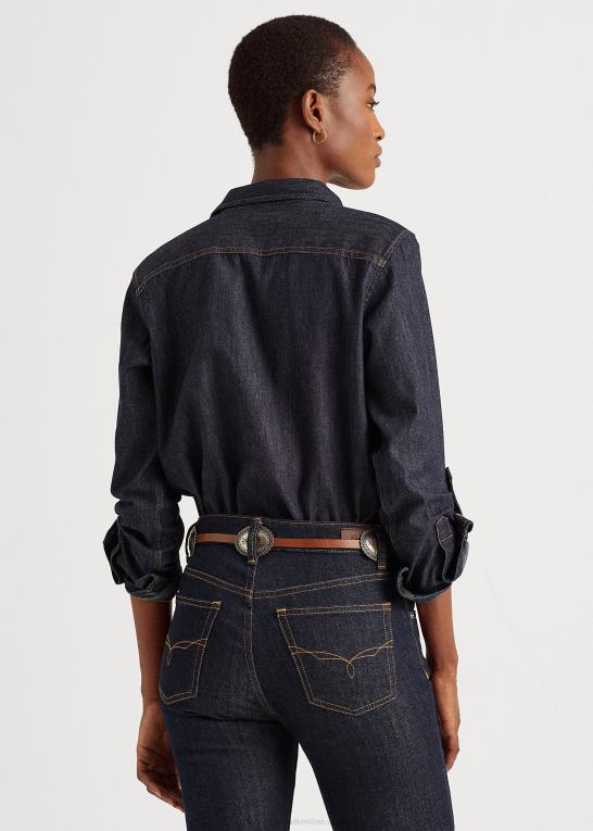 mørk skyl vask Kvinder Ralph Lauren skjorte med ruller i denim Z426B4220