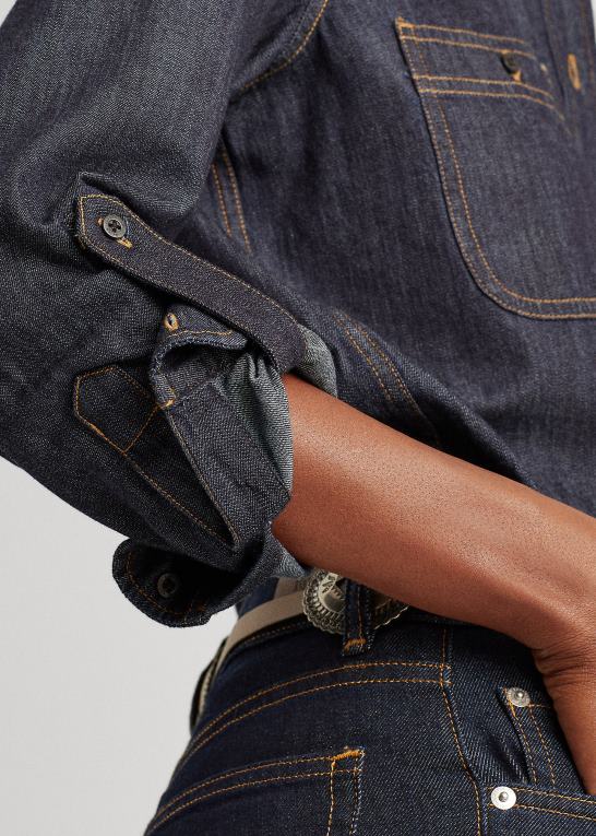 mørk skyl vask Kvinder Ralph Lauren skjorte med ruller i denim Z426B4220
