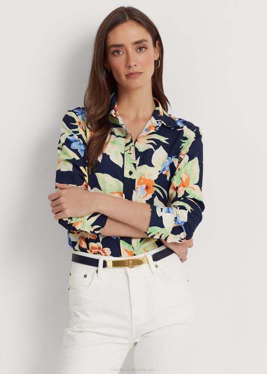marineblå multi Kvinder Ralph Lauren blomstret crepe skjorte Z426B4863