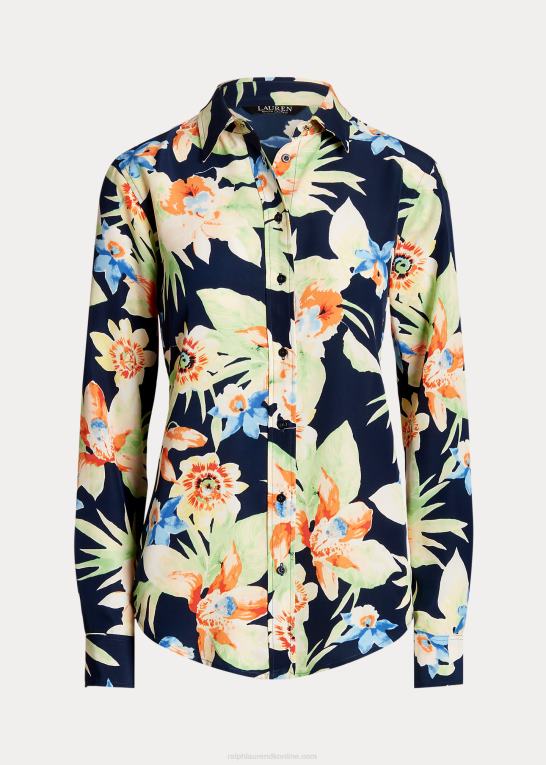 marineblå multi Kvinder Ralph Lauren blomstret crepe skjorte Z426B4863