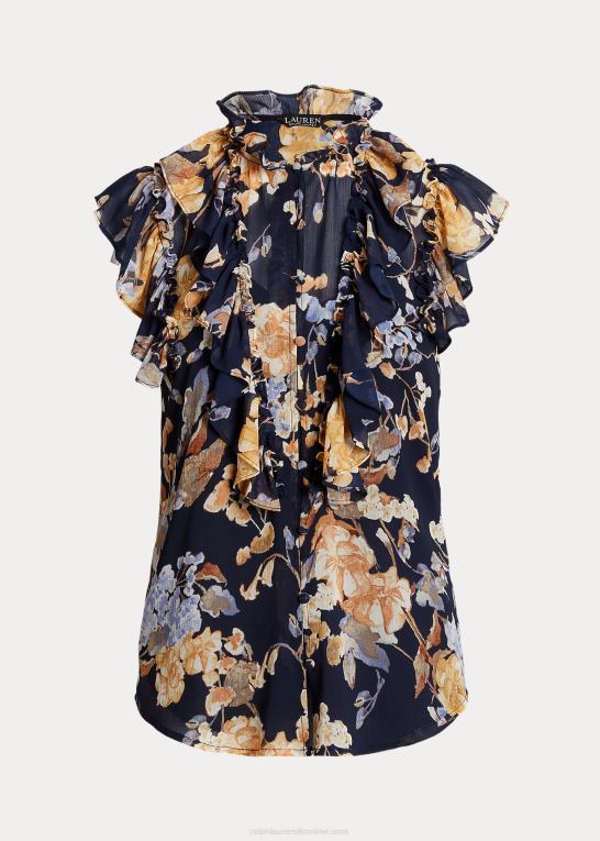marineblå multi Kvinder Ralph Lauren blomstret georgette ærmeløs skjorte Z426B3995