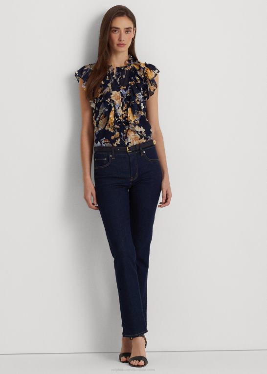 marineblå multi Kvinder Ralph Lauren blomstret georgette ærmeløs skjorte Z426B3995