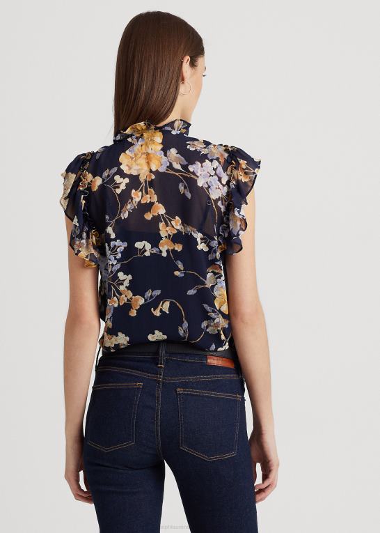 marineblå multi Kvinder Ralph Lauren blomstret georgette ærmeløs skjorte Z426B3995