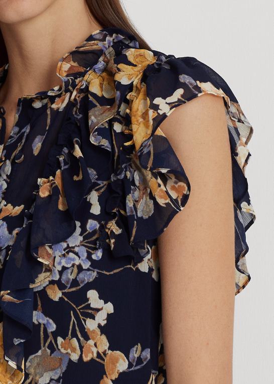 marineblå multi Kvinder Ralph Lauren blomstret georgette ærmeløs skjorte Z426B3995