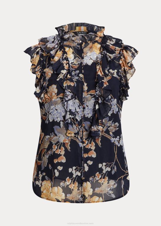 marineblå multi Kvinder Ralph Lauren blomstret georgette ærmeløs skjorte Z426B4653