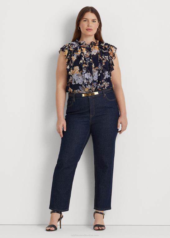 marineblå multi Kvinder Ralph Lauren blomstret georgette ærmeløs skjorte Z426B4653