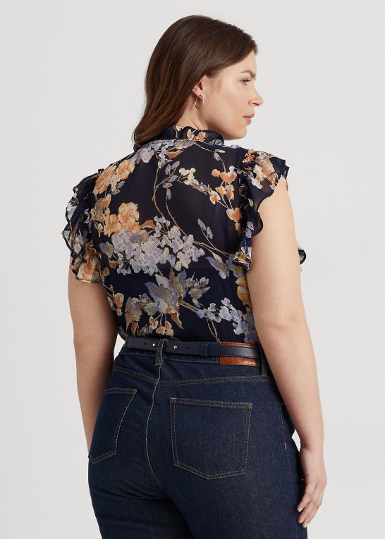 marineblå multi Kvinder Ralph Lauren blomstret georgette ærmeløs skjorte Z426B4653