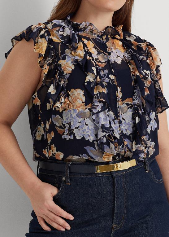 marineblå multi Kvinder Ralph Lauren blomstret georgette ærmeløs skjorte Z426B4653