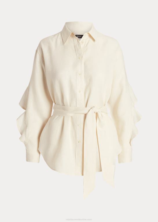 mascarpone creme Kvinder Ralph Lauren linned skjorte med flæsekant Z426B4107