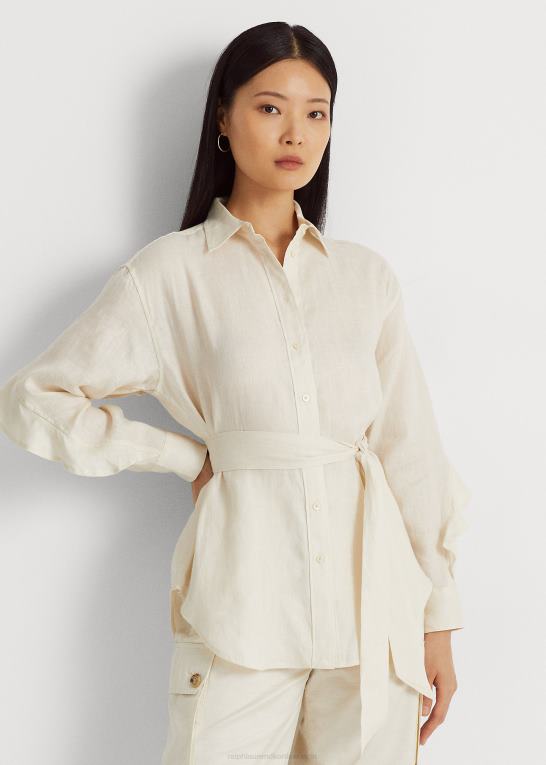 mascarpone creme Kvinder Ralph Lauren linned skjorte med flæsekant Z426B4410