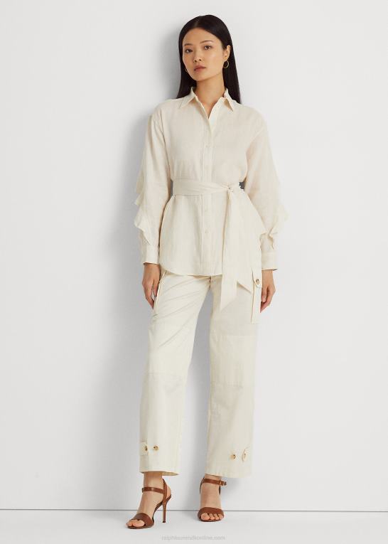 mascarpone creme Kvinder Ralph Lauren linned skjorte med flæsekant Z426B4410