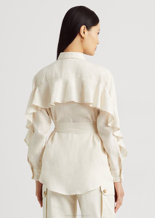 mascarpone creme Kvinder Ralph Lauren linned skjorte med flæsekant Z426B4410