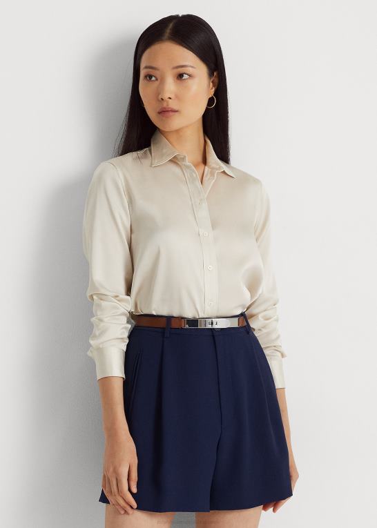 mascarpone creme Kvinder Ralph Lauren satin charmeuse skjorte Z426B3980