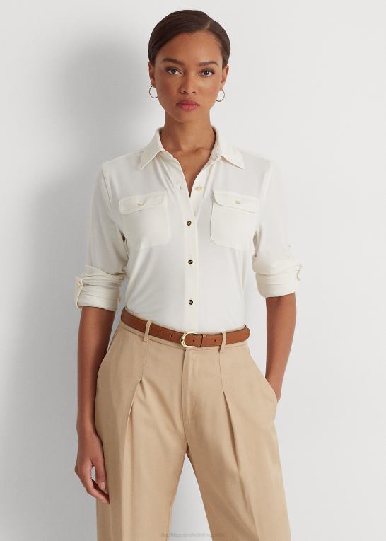 mascarpone creme Kvinder Ralph Lauren skjorte med rulle-faner Z426B9152