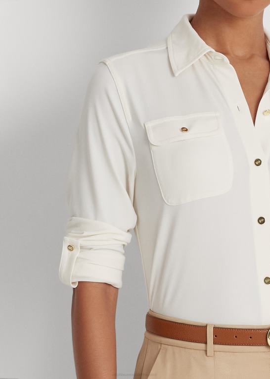 mascarpone creme Kvinder Ralph Lauren skjorte med rulle-faner Z426B9152