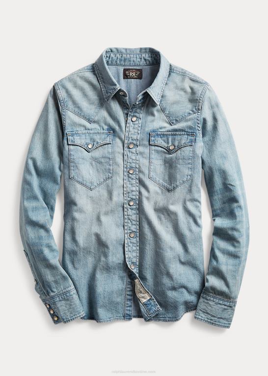 medium vask Kvinder Ralph Lauren indigo denim westernskjorte Z426B3611
