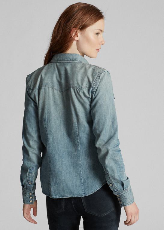 medium vask Kvinder Ralph Lauren indigo denim westernskjorte Z426B3611