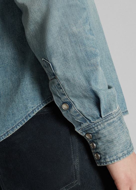 medium vask Kvinder Ralph Lauren indigo denim westernskjorte Z426B3611
