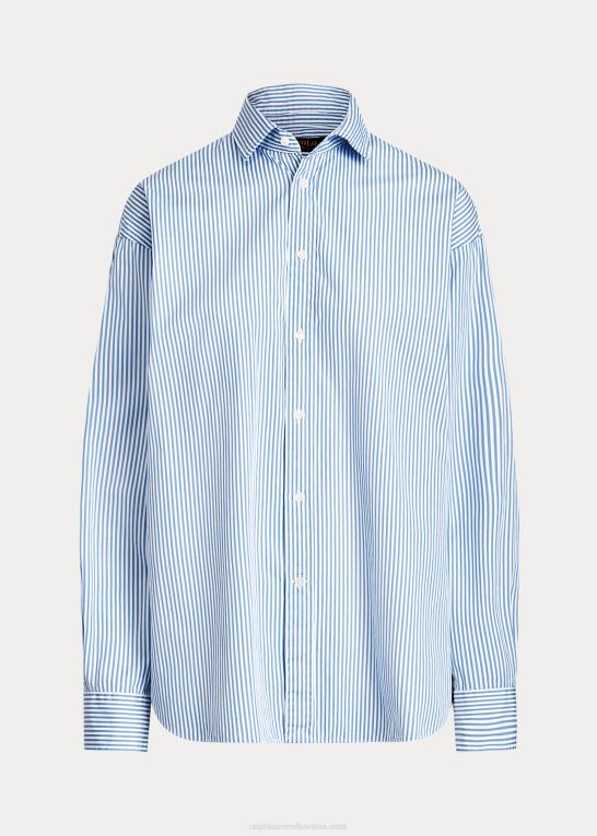 mellemblå/hvid Kvinder Ralph Lauren stribet bomuldsskjorte med afslappet pasform Z426B3281
