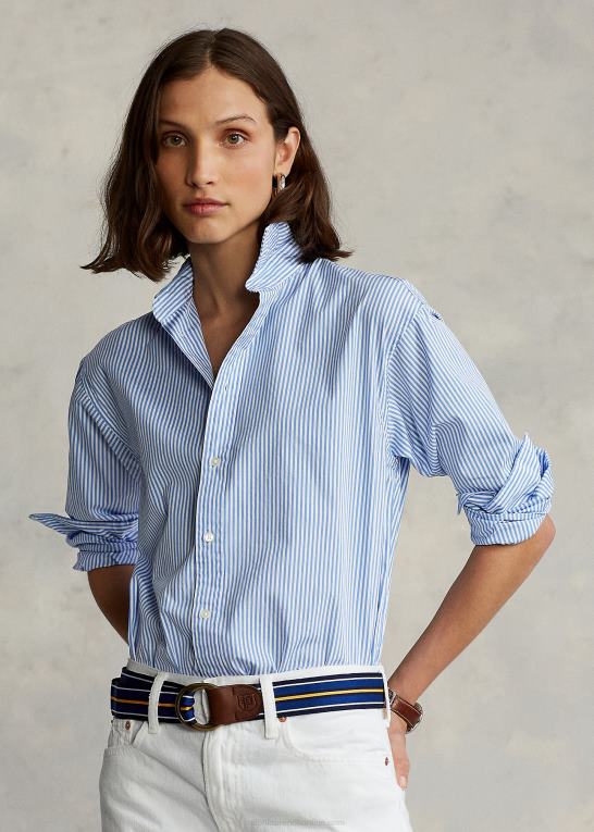 mellemblå/hvid Kvinder Ralph Lauren stribet bomuldsskjorte med afslappet pasform Z426B3281
