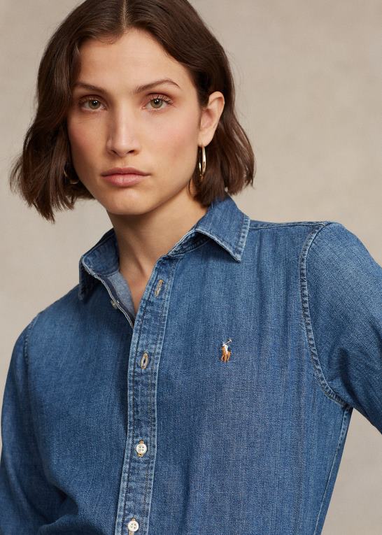 merced vask Kvinder Ralph Lauren lige fit denimskjorte Z426B3161