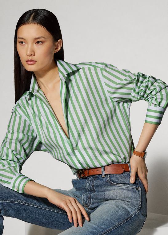 mint/hvid Kvinder Ralph Lauren stribet bomuldsskjorte Z426B9341