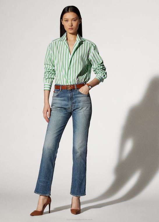 mint/hvid Kvinder Ralph Lauren stribet bomuldsskjorte Z426B9341