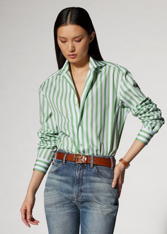 mint/hvid Kvinder Ralph Lauren stribet bomuldsskjorte Z426B9341