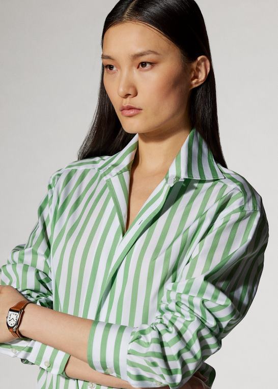 mint/hvid Kvinder Ralph Lauren stribet bomuldsskjorte Z426B9341