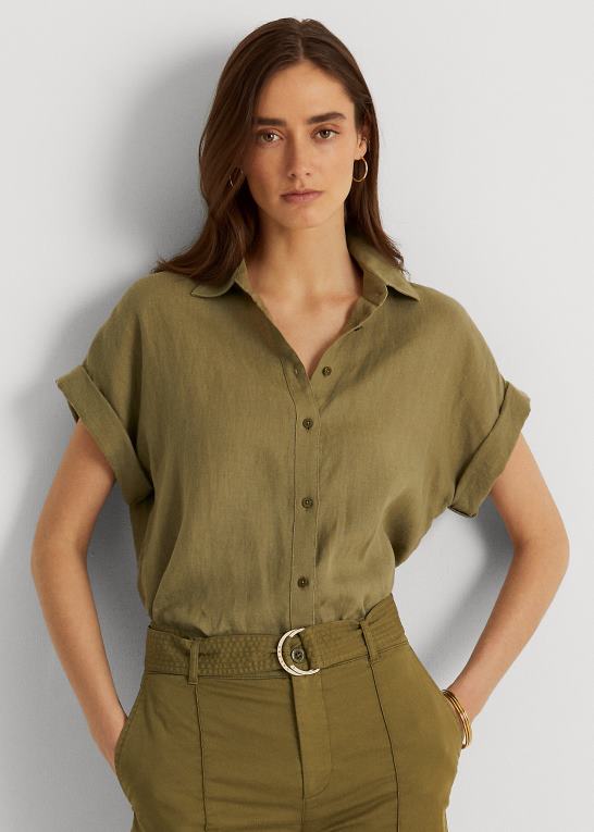 oliven bregne Kvinder Ralph Lauren linned dolman-ærmet skjorte Z426B3782