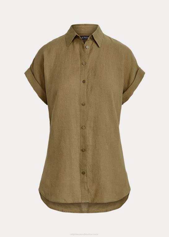 oliven bregne Kvinder Ralph Lauren linned dolman-ærmet skjorte Z426B3782