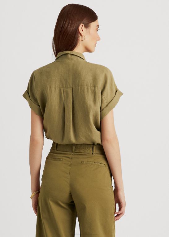 oliven bregne Kvinder Ralph Lauren linned dolman-ærmet skjorte Z426B3782