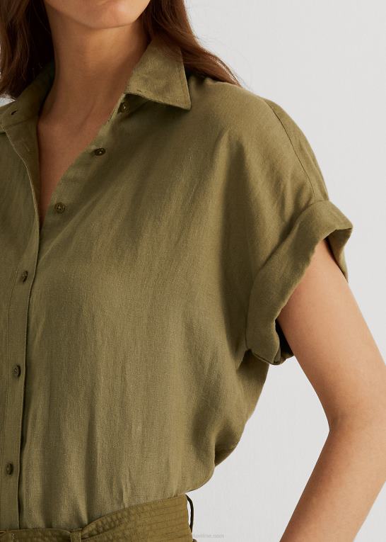 oliven bregne Kvinder Ralph Lauren linned dolman-ærmet skjorte Z426B3782