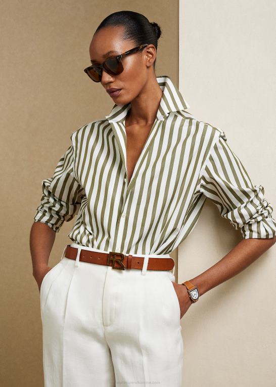 oliven/hvid Kvinder Ralph Lauren stribet bomuldsskjorte Z426B9342