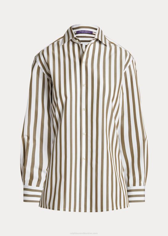 oliven/hvid Kvinder Ralph Lauren stribet bomuldsskjorte Z426B9342