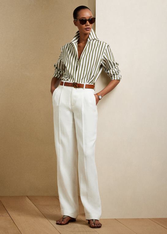 oliven/hvid Kvinder Ralph Lauren stribet bomuldsskjorte Z426B9342