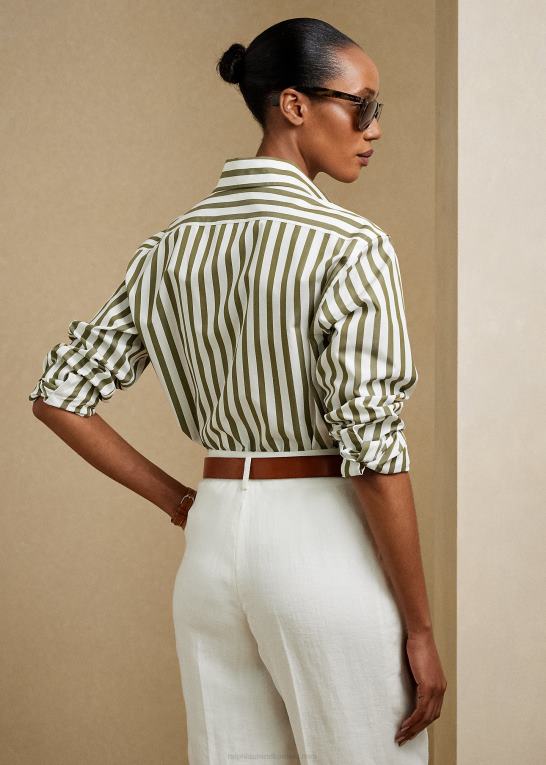 oliven/hvid Kvinder Ralph Lauren stribet bomuldsskjorte Z426B9342