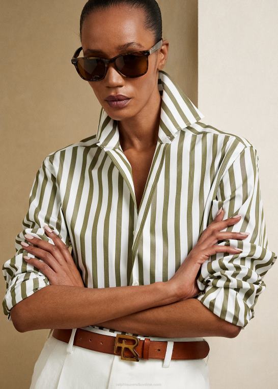 oliven/hvid Kvinder Ralph Lauren stribet bomuldsskjorte Z426B9342