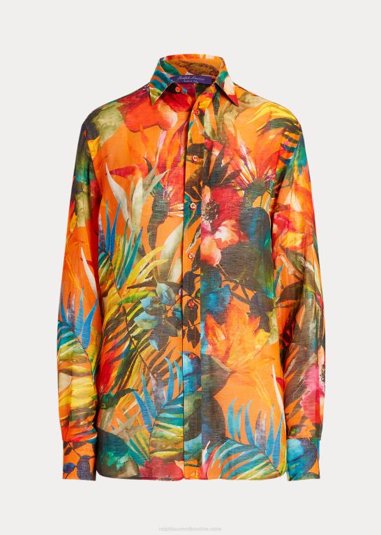 orange multi Kvinder Ralph Lauren adrien print hør voile skjorte Z426B9282