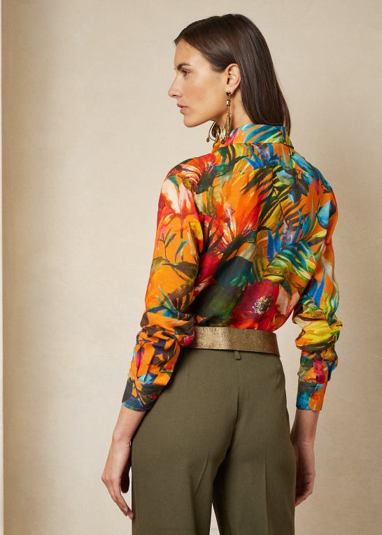 orange multi Kvinder Ralph Lauren adrien print hør voile skjorte Z426B9282