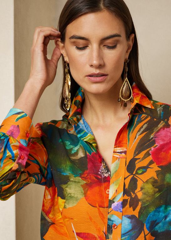 orange multi Kvinder Ralph Lauren adrien print hør voile skjorte Z426B9282