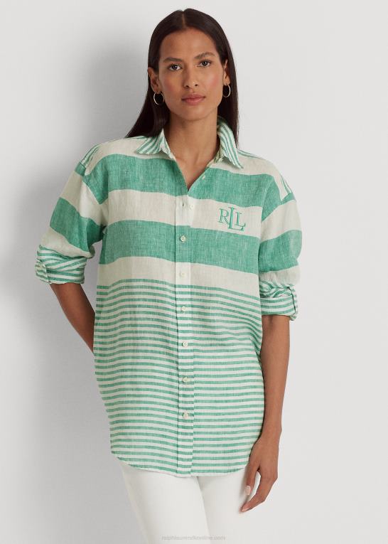 palmeblad/hvid Kvinder Ralph Lauren stribet oversize hørskjorte Z426B3865
