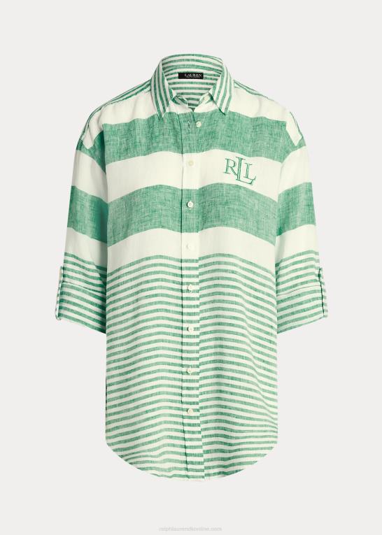 palmeblad/hvid Kvinder Ralph Lauren stribet oversize hørskjorte Z426B3865