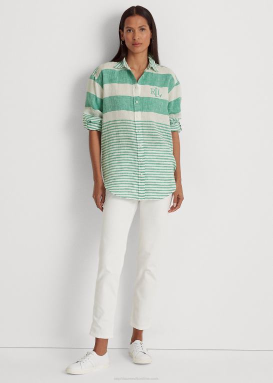 palmeblad/hvid Kvinder Ralph Lauren stribet oversize hørskjorte Z426B3865